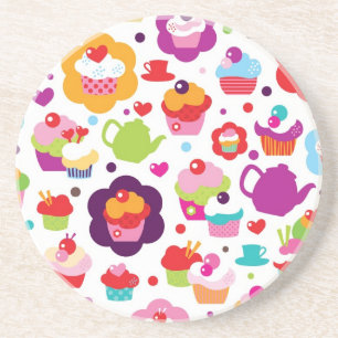Dessous De Verre En Grès Gâteau de tasse et pot mignons de thé
