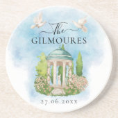 Dessous De Verre En Grès Gazebo élégant | fleurs colombes Mariage Luxe (Devant)