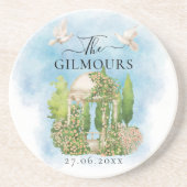 Dessous De Verre En Grès Gazebo élégant | fleurs colombes Mariage Luxe (Devant)