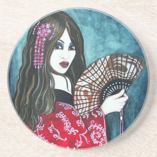 Dessous De Verre En Grès Geisha avec éventail (Devant)