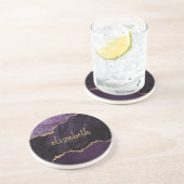 Dessous De Verre En Grès Géode d'agate personnalisée en grès violet or (Côté)