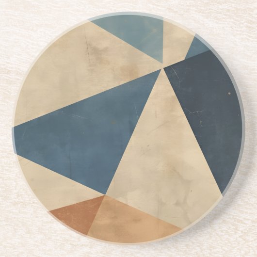 Dessous De Verre En Grès Geometric Pattern in Blues, Tans, and Rust (Devant)