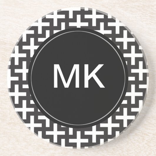 Dessous De Verre En Grès Géométrie noir et blanc (Devant)