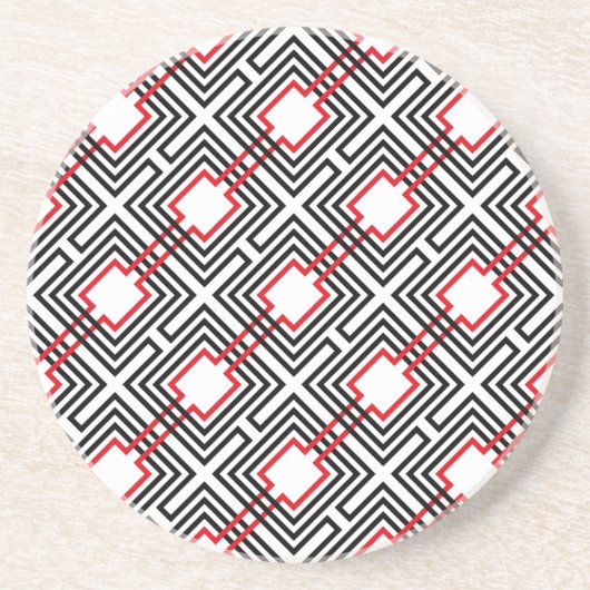 Dessous De Verre En Grès Géométrique rouge et blanc noir (Devant)