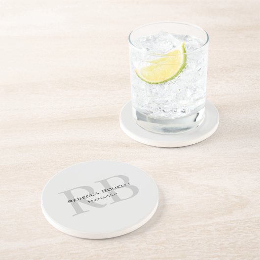 Dessous De Verre En Grès Gestionnaire de monogrammes gris blanc arrondi (Côté)