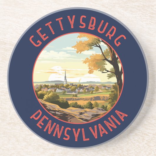 Dessous De Verre En Grès Gettysburg Pennsylvanie Retro Cercle en détresse (Devant)