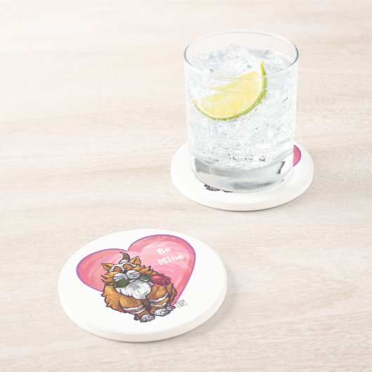 Dessous De Verre En Grès Ginger Cat Saint-Valentin (Côté)
