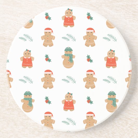 Dessous De Verre En Grès Gingerbread Cookie Motif de Noël (Devant)