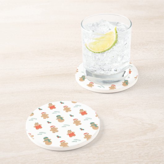 Dessous De Verre En Grès Gingerbread Cookie Motif de Noël (Côté)