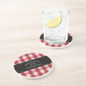 Dessous De Verre En Grès Gingham Rouge Campagne Rustique Tableau Noir (Côté)