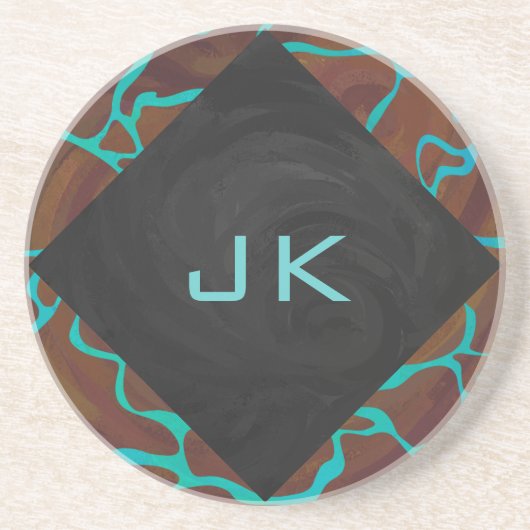 Dessous De Verre En Grès Giraffe Impression Brown et Turquoise (Devant)