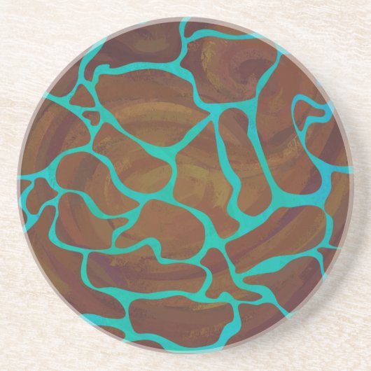 Dessous De Verre En Grès Giraffe Impression Brown et Turquoise (Devant)