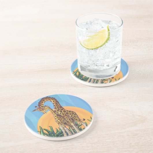 Dessous De Verre En Grès Giraffe maman et bébé (Côté)
