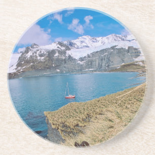 Dessous De Verre En Grès Glaciers et yacht à voile en arrière-plan