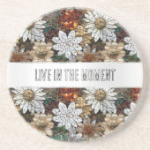 Dessous De Verre En Grès Glam Champagne Or Rouge Fleurs blanches (Devant)