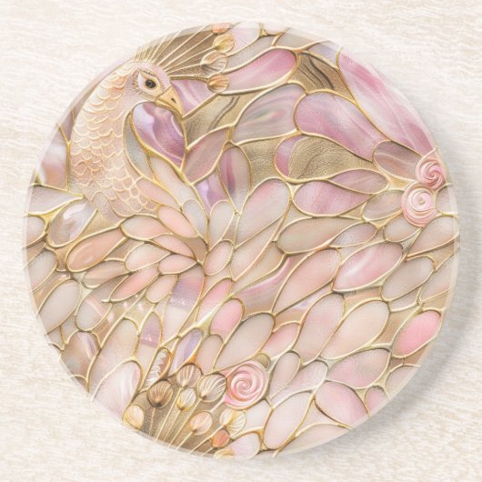 Dessous De Verre En Grès Glam Gold Chic Pink Peacock (Devant)