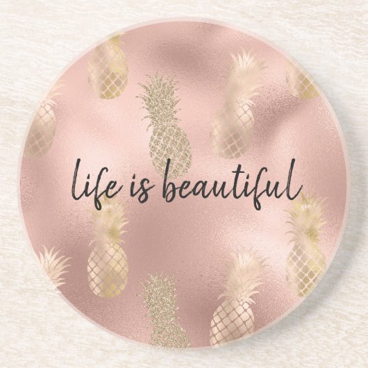 Dessous De Verre En Grès Glam Pink Gold Ananas (Devant)