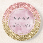 Dessous De Verre En Grès Glam Pink Gold Parties scintillant Black Eyelashes (Devant)