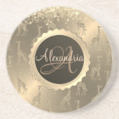 Dessous De Verre En Grès Glitterie Giraffes sur Glitzy Gold Monogramme (Devant)