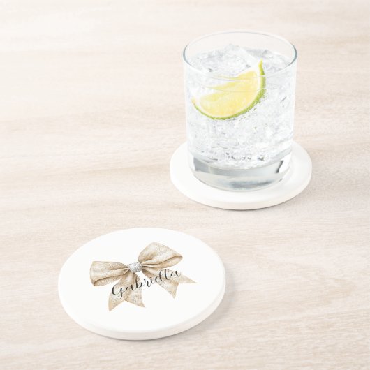 Dessous De Verre En Grès Glitzy Silver Cream Bow (Côté)