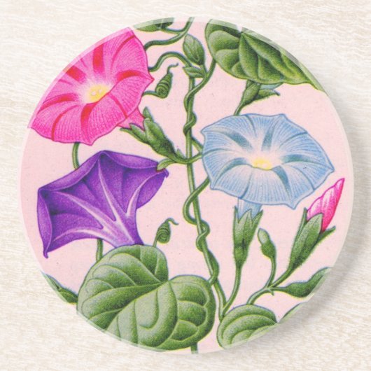 Dessous De Verre En Grès gloire du matin en bleu et rose (Devant)
