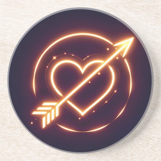 Dessous De Verre En Grès glowing image of a heart with cupid's arrow (Devant)