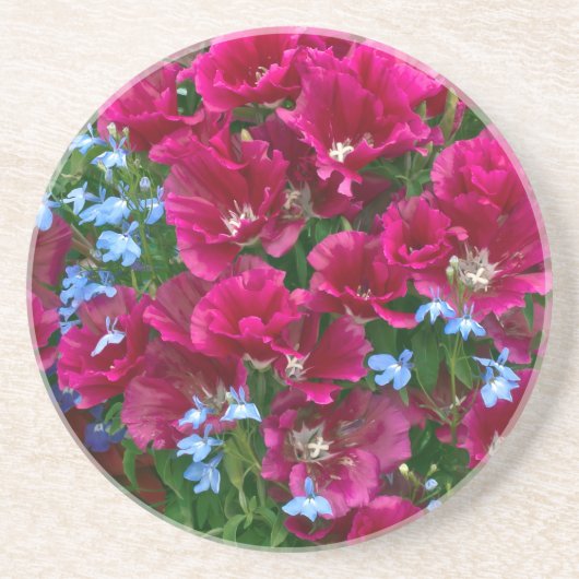 Dessous De Verre En Grès Godetia Et Lobelia (Devant)