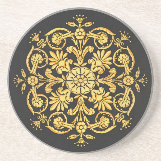 Dessous De Verre En Grès Gold And Black Floral Pattern (Devant)