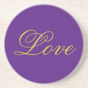 Dessous De Verre En Grès Gold Color Script Love Purple Mariage Calligraphie