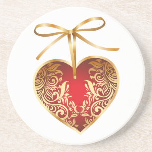 Dessous De Verre En Grès Gold Filigree Heart