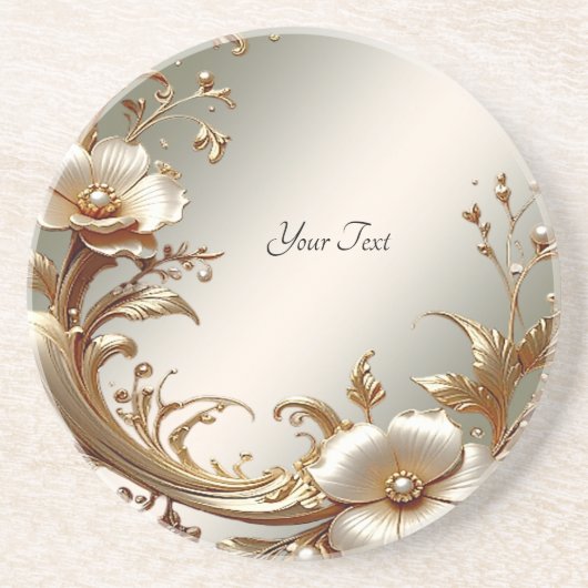 Dessous De Verre En Grès Gold Floral Sandstone Coaster (Devant)
