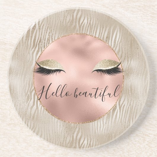 Dessous De Verre En Grès Gold Glam Glitzy Eyelashes Zebra Print (Devant)