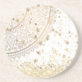 Dessous De Verre En Grès Gold Lotus Mandala avec Gold Stars sur Blanc (Devant)