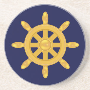 Dessous De Verre En Grès Golden ship wheel on navy blue