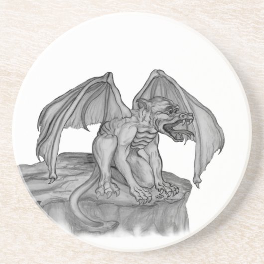 Dessous De Verre En Grès GOLEM - Gargoyle noir et blanc (Devant)