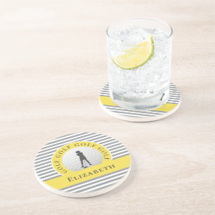 Dessous De Verre En Grès Golfeur Personnalisé Nom Monogrammé Gris Jaune Chi