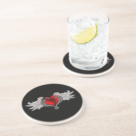 Dessous De Verre En Grès Goth Heart avec Ange Wings (Côté)