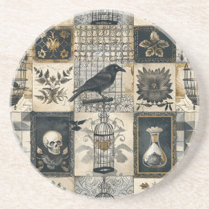 Dessous De Verre En Grès Gothique floral crâne et Motif corbeau