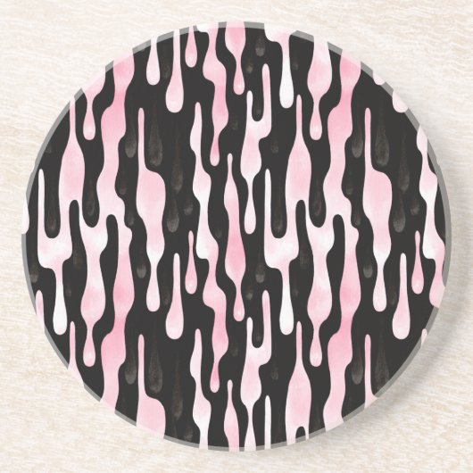 Dessous De Verre En Grès Gouttes Rose Noir (Devant)