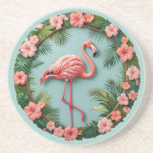 Dessous De Verre En Grès Grâce Tropicale Flamant Rose Rond en Grès (Devant)