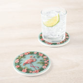 Dessous De Verre En Grès Grâce Tropicale Flamant Rose Rond en Grès (Côté)