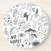 Dessous De Verre En Grès Graffiti mignon : Doodle Art Set. (Devant)