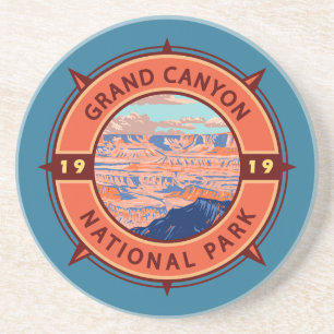 Dessous De Verre En Grès Grand Canyon Parc national Emblem Retro Compass