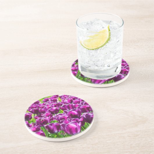 Dessous De Verre En Grès Grand champ de tulipes pourpres (Côté)