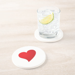 Dessous De Verre En Grès Grand Coeur Rouge, Amour, blanc
