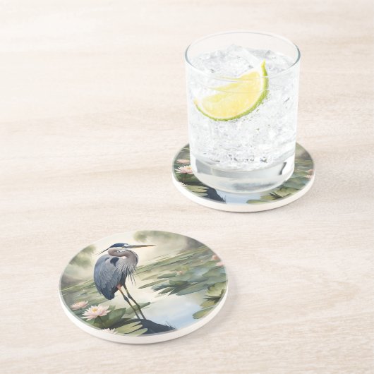 Dessous De Verre En Grès Grand héron bleu (Côté)