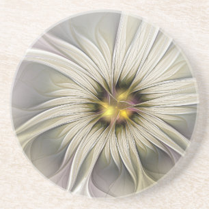 Dessous De Verre En Grès Grande fleur d'ivoire, art fractal moderne abstrai