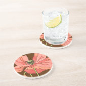 Dessous De Verre En Grès Grande Fleur rose avec Arrière - plan rouge profon (Côté)