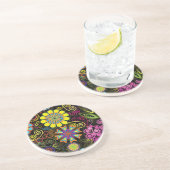 Dessous De Verre En Grès Grandes Fleurs Rétro Colorées (Côté)