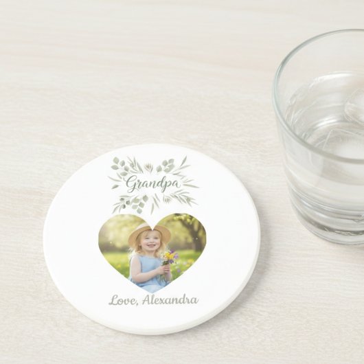 Dessous De Verre En Grès Grandpa Gift Coaster - Heart Photo & Eucalyptus